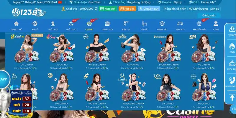 Sảnh casino trực tiếp tại 123B